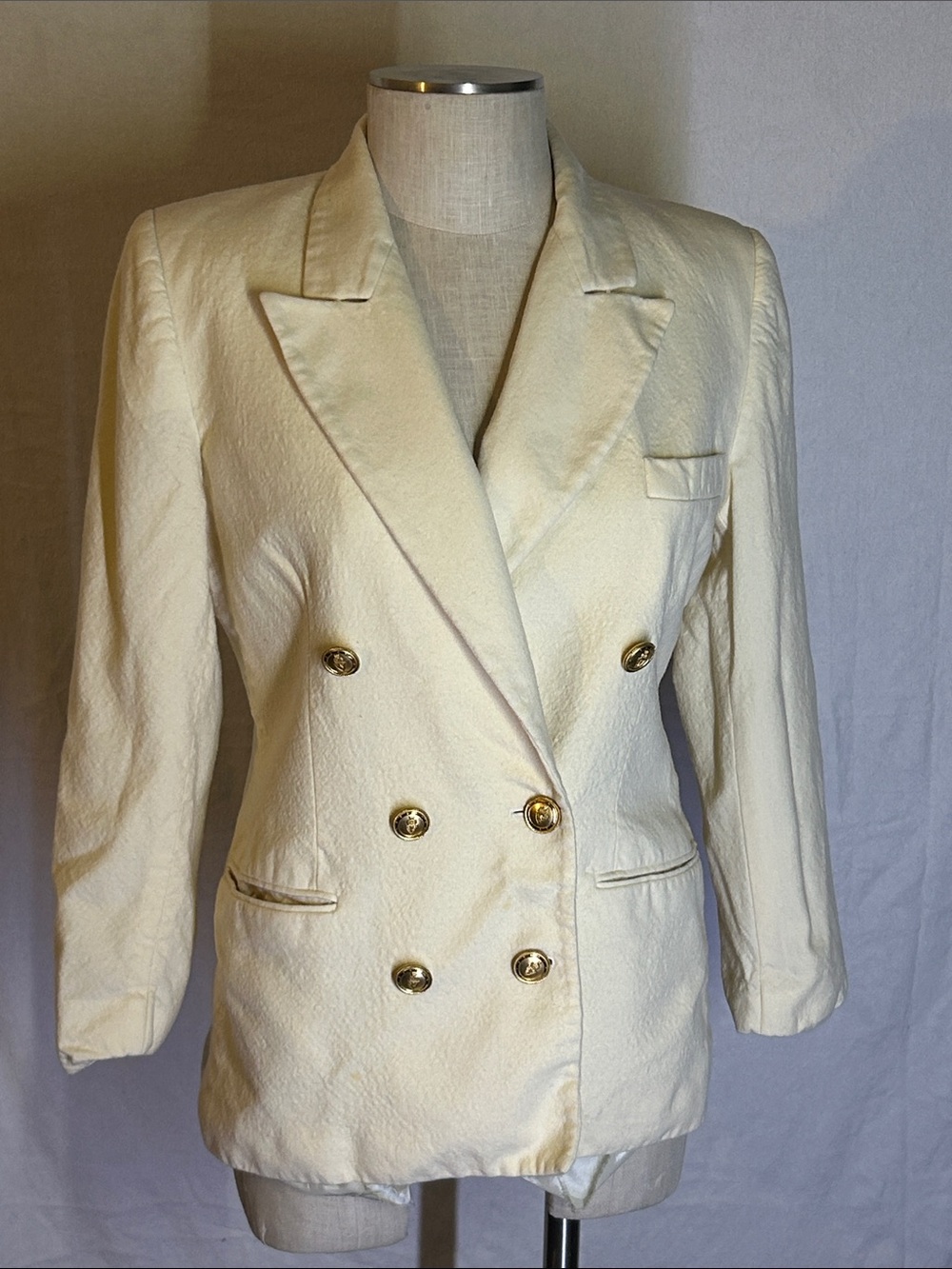 Talbots Ivory Double-Breasted Blazer with Gold Buttons